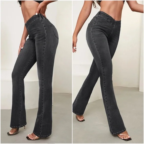 black High Waist Fitted Bootcut Denim Jeans - Picture 3 of 7